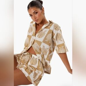 Petal + Pup Checkered Seashell Print Cotton Button Up Shirt